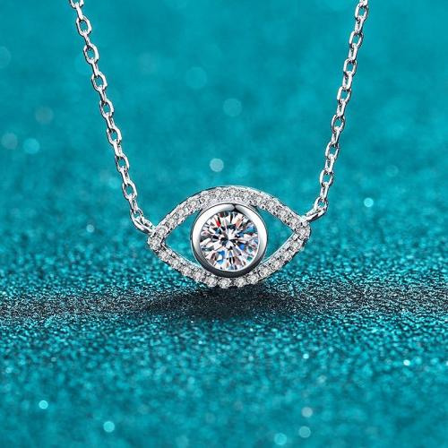 925 Sterling Silver Necklace, with Moissanite, Evil Eye, cross chain & for woman & hollow, Length:Approx 15.7 Inch, Sold By PC