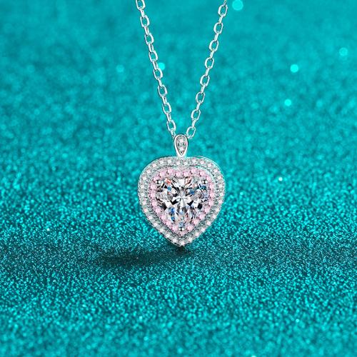 925 Sterling Silver Necklace, Heart, cross chain & different materials for choice & for woman, Length:Approx 15.7 Inch, Sold By PC