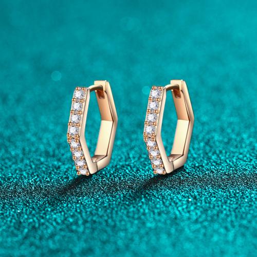 Plata de ley 925 Pendientes con Colgantes, con Moissanite, Patrón Geométrico, Plating champagne gold, para mujer & hueco, 15.90x14.40mm, Vendido por Par