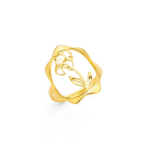 Anillo de dedo de acero inoxidable, acero inoxidable 304, 18K chapado en oro, Joyería & diferentes estilos para la opción & para mujer & hueco, dorado, Inner diameter 17mm, Vendido por UD