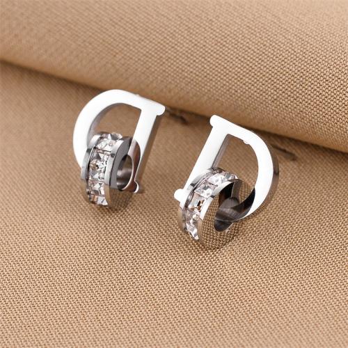 Titanium Steel  Earring, fashion jewelry & for woman & with rhinestone, more colors for choice, 23mm, Sold By Pair