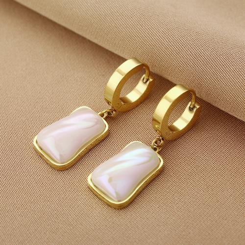 Titanium Steel  Earring, with Plastic Pearl, fashion jewelry & for woman, more colors for choice, 40mm, Sold By Pair