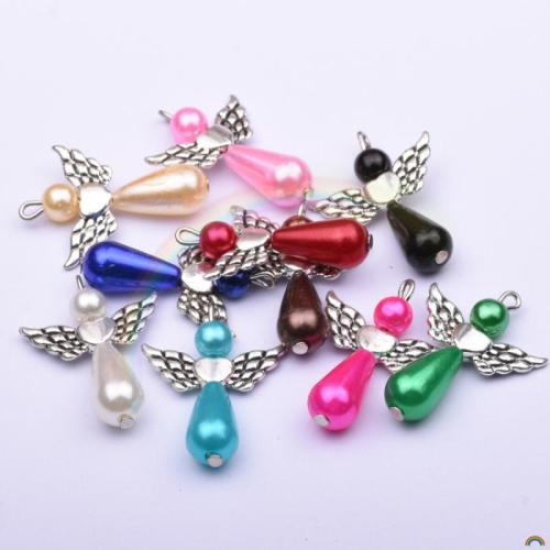 Tibetan Style Pendants, with ABS Plastic Pearl & Acrylic, DIY, Random Color, 35mm, 5PCs/Bag, Sold By Bag