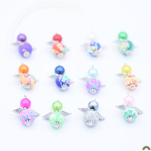 Tibetan Style Pendants, with ABS Plastic Pearl & Polymer Clay, DIY, Random Color, 25mm, 5PCs/Bag, Sold By Bag