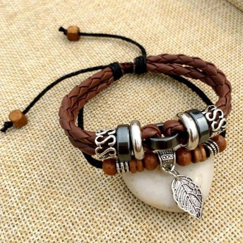 Leather Cord Bracelet, Tibetan Style, with leather cord, fashion jewelry & Unisex & different styles for choice, more colors for choice, Length:Approx 18 cm, Sold By PC