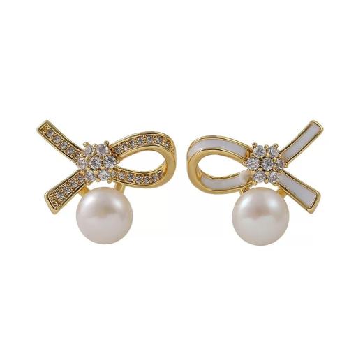 Pendientes de Micro Pavé de Zirconía Cúbica en Plata de Ley, Plata de ley 925, con Shell Pearl, Joyería & micro arcilla de zirconia cúbica & para mujer, más colores para la opción, 15x13mm, Vendido por Par