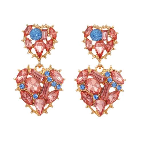 Boucle d'oreille dormeuse en alliage de zinc, coeur, bijoux de mode & pavé de micro zircon & pour femme, plus de couleurs à choisir, 28x40mm, Vendu par paire