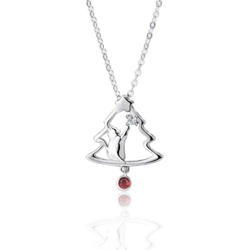 Kubischer Zirkon Micro Pave Sterling Silber Halskette, 925er Sterling Silber, mit Verlängerungskettchen von 5cm, Weihnachtsbaum, Modeschmuck & Micro pave Zirkonia & für Frau, Länge:ca. 39 cm, verkauft von PC