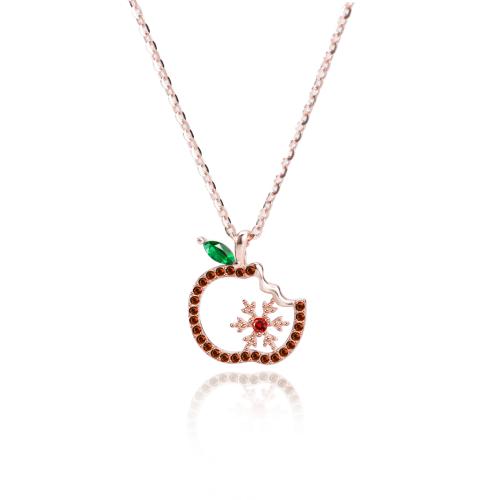 Christmas Necklaces, 925 Sterling Silver, with 5cm extender chain, Apple, Christmas Design & fashion jewelry & micro pave cubic zirconia & for woman, Length:Approx 40 cm, Sold By PC