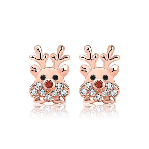 Cubic Zirconia Micro Pave Sterling Silver Earring, 925 Sterling Silver, Christmas Reindeer, Christmas Design & fashion jewelry & micro pave cubic zirconia & for woman, 7x10mm, Sold By Pair