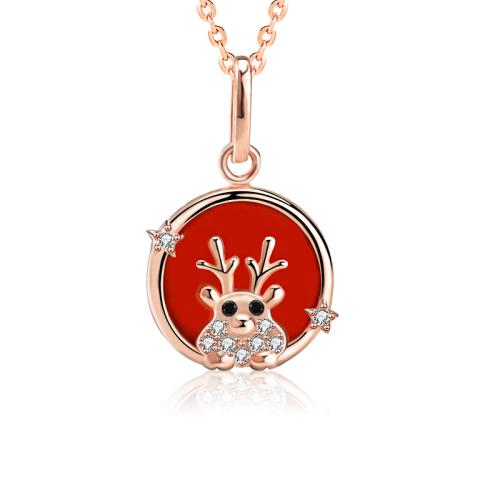 Zircon cubique Micro Pave collier en argent Sterling, Argent sterling 925, avec agate rouge, avec 5cm chaînes de rallonge, Conception de Noël & bijoux de mode & pavé de micro zircon & pour femme, Longueur:Environ 40 cm, Vendu par paire