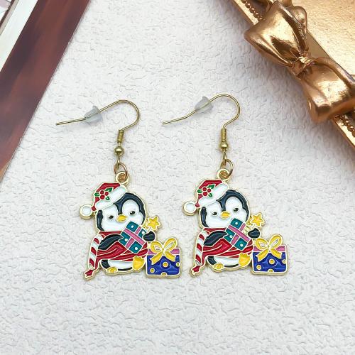 Christmas Earrings, Tibetan Style, Penguin, Christmas Design & fashion jewelry & for woman & enamel, 29x50mm, Sold By Pair