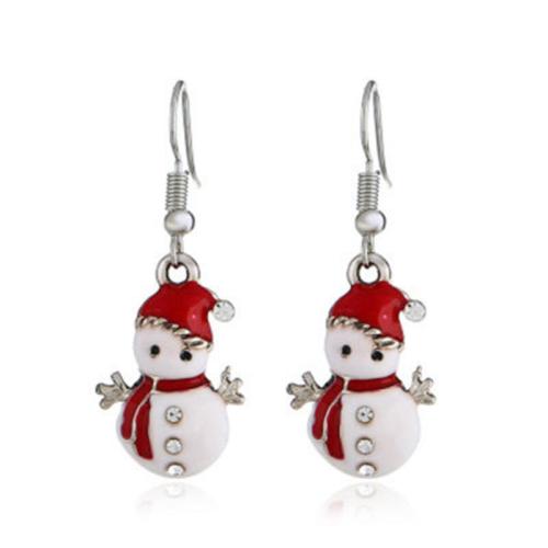 Christmas Earrings, Tibetan Style, Snowman, Christmas Design & fashion jewelry & micro pave cubic zirconia & for woman & enamel, more colors for choice, 38x13mm, Sold By Pair