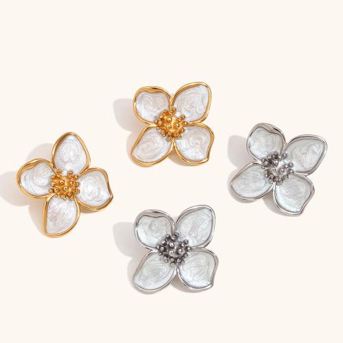 Stainless Steel Stud Earrings, 304 Stainless Steel, Flower, fashion jewelry & for woman, more colors for choice, 34.70x37.30mm, Sold By Pair