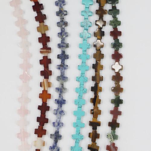 Gemstone Jewelry Beads, Natural Stone, Cross, DIY & different materials for choice, more colors for choice, nickel, lead & cadmium free, 13x13x5mm, 18PCs/Strand, Sold By Strand