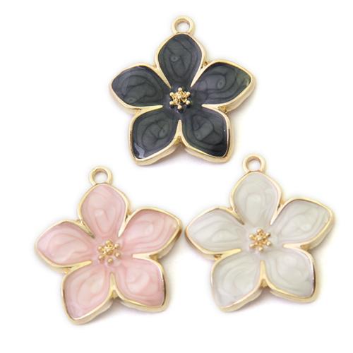 Tibetan Style Enamel Pendants, Flower, gold color plated, DIY, more colors for choice, nickel, lead & cadmium free, 26x24mm, Approx 100PCs/Bag, Sold By Bag