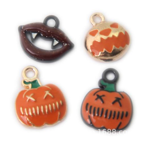 Zink-Legierung-Emaille-Anhänger, Zinklegierung, goldfarben plattiert, Design für Halloween & Unterschiedliche Form zur Auswahl & DIY, keine, frei von Nickel, Blei & Kadmium, ca. 100PCs/Tasche, verkauft von Tasche