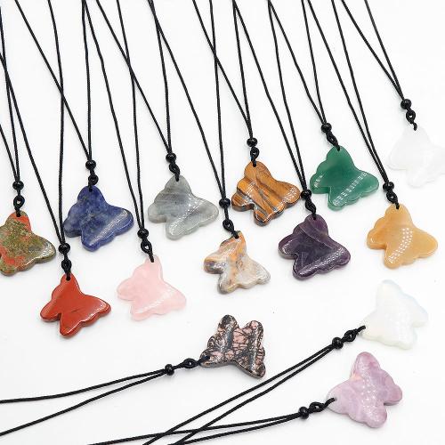 Natural Gemstone Necklace, Natural Stone, with Knot Cord, Butterfly, Carved, fashion jewelry & different materials for choice & Unisex & different styles for choice, more colors for choice, nickel, lead & cadmium free, Sold By PC