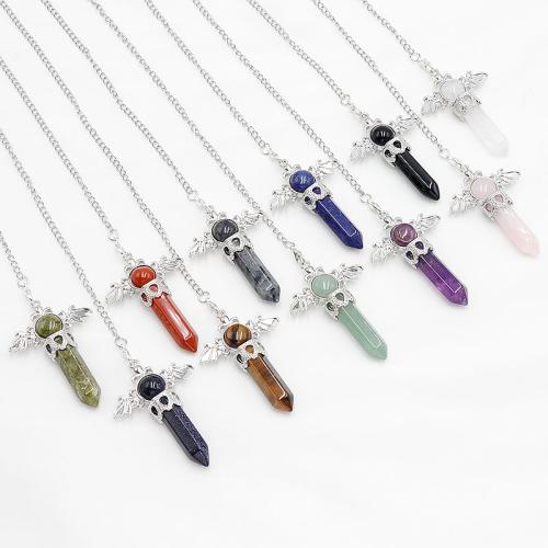 Natural Stone Pendulum, with Tibetan Style, silver color plated, different materials for choice, more colors for choice, nickel, lead & cadmium free, 35x55mm, Length:Approx 32 cm, Sold By PC