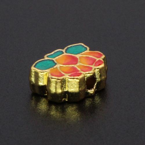 Granos de la aleación de Zinc Cloisonne imitación, Flor, chapado en color dorado, Bricolaje & esmalte, libre de níquel, plomo & cadmio, 12.03x9.32mm, agujero:aproximado 2mm, Vendido por UD