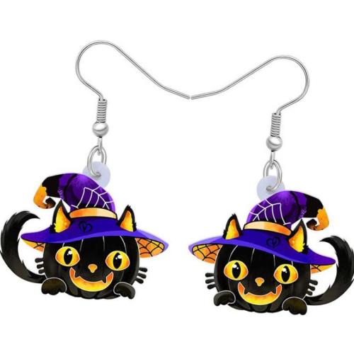 Acrílico Pendientes con Colgantes, Vaca, Diseño de Halloween & para mujer, Negro, Vendido por Par