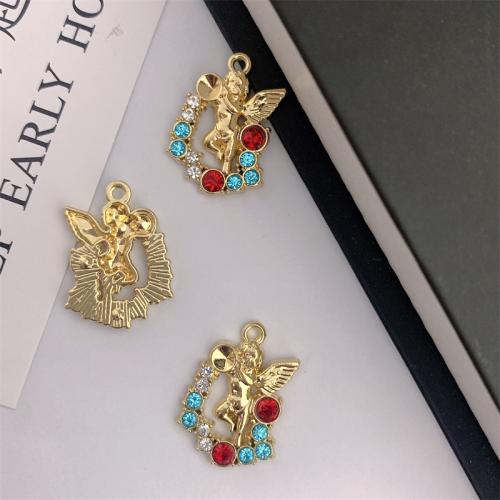 Tibetan Style Rhinestone Pendants, Angel, gold color plated, DIY & with rhinestone, 18x25mm, 100PCs/Bag, Sold By Bag