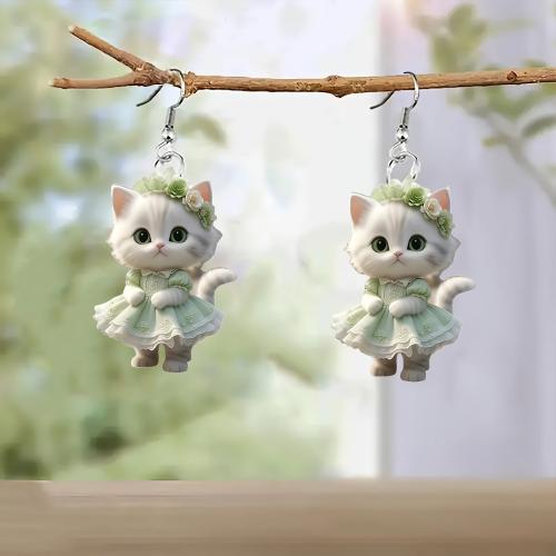 Acrylic Drop Earring, Cat, printing, cute & for woman, Sold By Pair