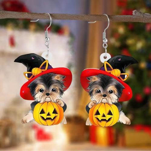 Acrylic Drop Earring, Dog, printing, Halloween Design & cute & for woman, Sold By Pair