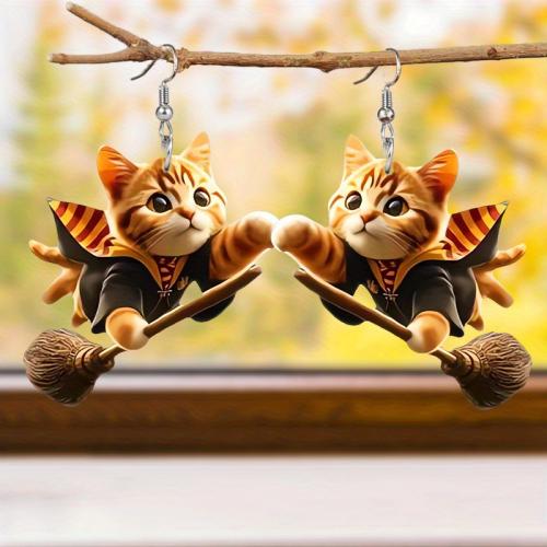 Acrylic Drop Earring, Cat, printing, cute & for woman, Sold By Pair