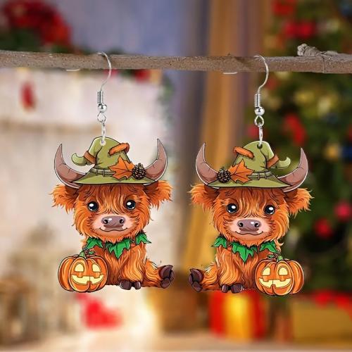 Acrylic Drop Earring, Bull, printing, Halloween Design & cute & for woman, Sold By Pair