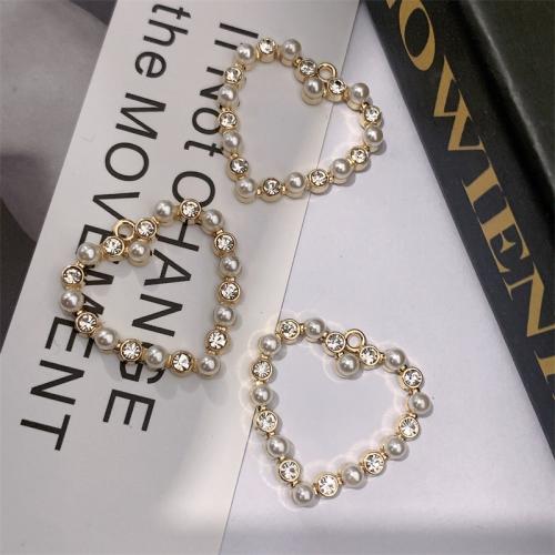 Tibetan Style Heart Pendants, with Plastic Pearl, gold color plated, DIY & with rhinestone, 29x29mm, 100PCs/Bag, Sold By Bag