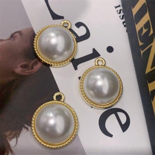 Tibetan Style Pendants, with Plastic Pearl, Round, gold color plated, DIY, white, 17x20mm, 100PCs/Bag, Sold By Bag