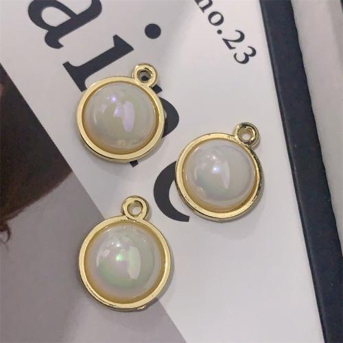 Tibetan Style Pendants, with Plastic Pearl, Round, gold color plated, DIY, white, 15x18mm, 100PCs/Bag, Sold By Bag