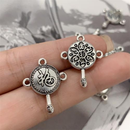 Tibetan Style Connector, Round, antique silver color plated, DIY & 1/2 loop, 19x23mm, 100PCs/Bag, Sold By Bag