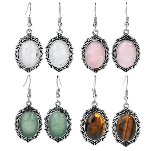 Natural Gemstone Earrings, Natural Stone, with Tibetan Style, plated, different materials for choice & for woman & hollow, Sold By Pair