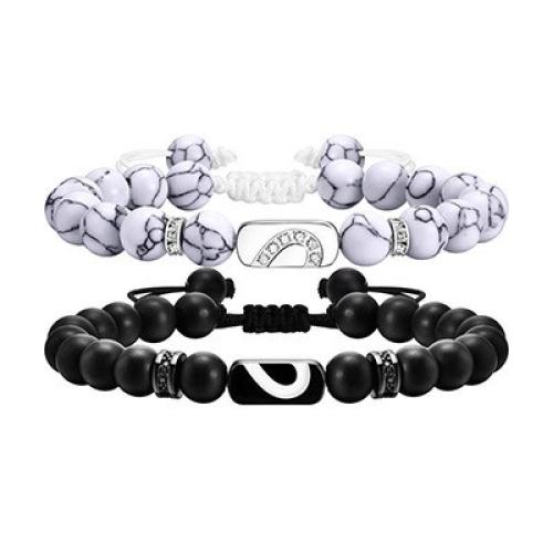 Stainless Steel Jewelry Bracelet, 304 Stainless Steel, with Turquoise & Agate, plated, 2 pieces & fashion jewelry & Unisex, white and black, Sold By Set