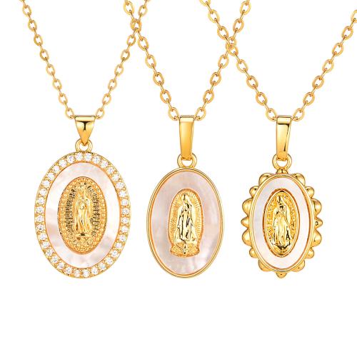 Brass Necklace, with Shell, plated, fashion jewelry & different styles for choice & for woman, golden, Length:15.75-17.72 Inch, Sold By PC