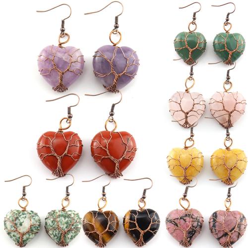 Natural Gemstone Earrings, Natural Stone, with brass wire, Heart, plated, fashion jewelry & different materials for choice & for woman, Sold By Pair