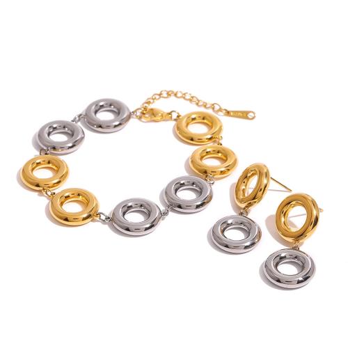 Conjuntos de joyería de acero inoxidable, acero inoxidable 304, Esférico, chapado, diferentes estilos para la opción & para mujer & 2-tono & hueco, Vendido por UD