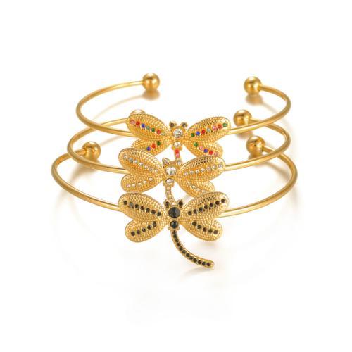 Brazalete del acero inoxidable, acero inoxidable 304, Libélula, chapado, micro arcilla de zirconia cúbica & para mujer, más colores para la opción, Vendido por UD