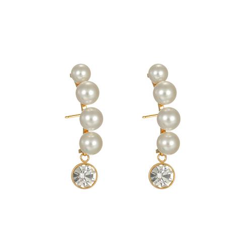 Stainless Steel Stud Earrings, 304 Stainless Steel, with Plastic Pearl, plated, different styles for choice & micro pave cubic zirconia & for woman, gold, Sold By Pair