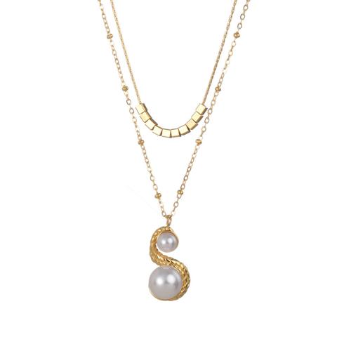 Stainless Steel Jewelry Necklace, 304 Stainless Steel, with Plastic Pearl, plated, for woman, gold, Sold By PC