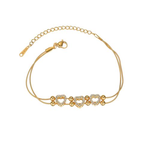 Bijoux bracelet en acier inoxydable, Acier inoxydable 304, Pétales, Placage, styles différents pour le choix & pavé de micro zircon & pour femme, Or, Vendu par PC