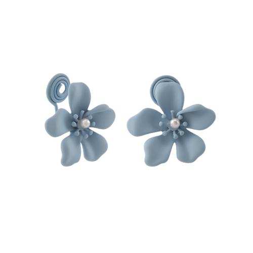 Boucle d'oreille dormeuse en alliage de zinc, avec perle de plastique, vernis au four, styles différents pour le choix & pour femme, bleu, 20x20mm, Vendu par paire