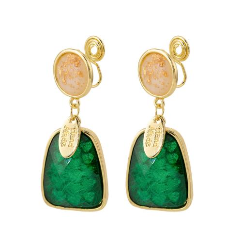 Tibetan Style Stud Earring, with Glass, plated, different styles for choice & for woman, golden, 20x48mm, Sold By Pair