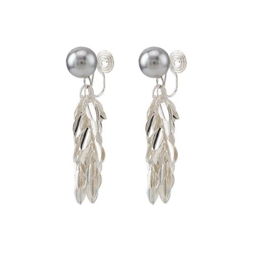 Tibetan Style Stud Earring, with Plastic Pearl, plated, different styles for choice & for woman, silver color, 10x45mm, Sold By Pair