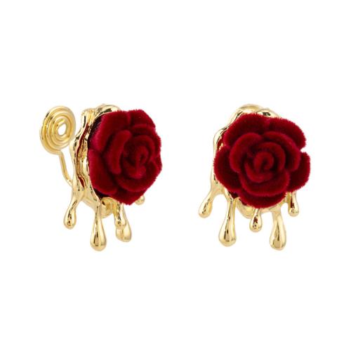 Tibetan Style Stud Earring, with Flocking Fabric, plated, different styles for choice & for woman, golden, 17x22mm, Sold By Pair