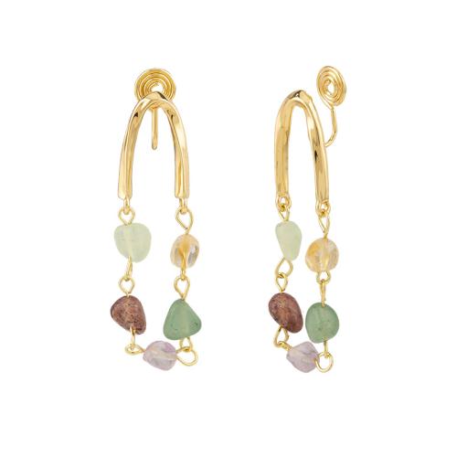 Tibetan Style Stud Earring, with Natural Stone, plated, different styles for choice & for woman, golden, 13x54mm, Sold By Pair