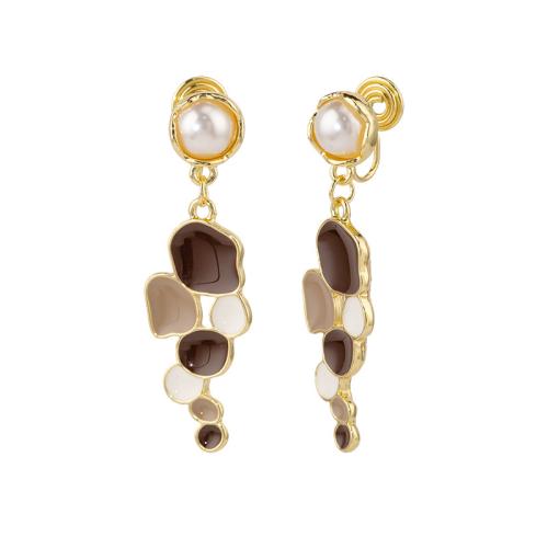 Tibetan Style Stud Earring, with Plastic Pearl, different styles for choice & for woman & enamel, golden, 15x47mm, Sold By Pair