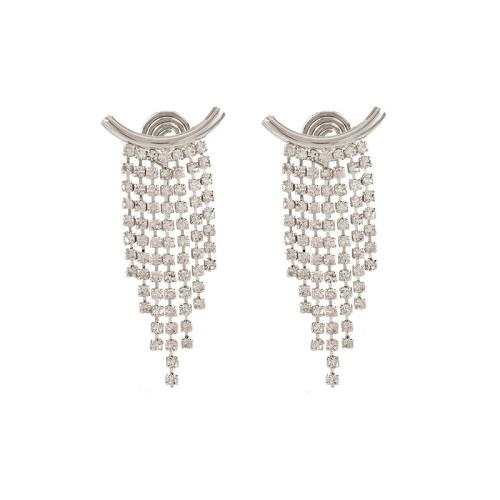 Tibetan Style Stud Earring, different styles for choice & for woman & with rhinestone, silver color, 18x40mm, Sold By Pair